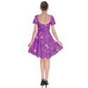 Gold Purple Floral Print Short Sleeve Bardot Dress View2