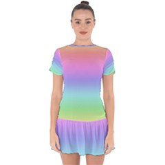 Pastel Rainbow Ombre Gradient Drop Hem Mini Chiffon Dress by SpinnyChairDesigns