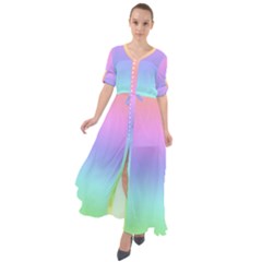 Pastel Rainbow Ombre Gradient Waist Tie Boho Maxi Dress by SpinnyChairDesigns