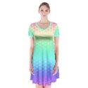 Rainbow Floral Ombre Print Short Sleeve V-neck Flare Dress View1