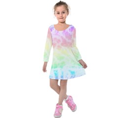 Pastel Rainbow Tie Dye Kids  Long Sleeve Velvet Dress by SpinnyChairDesigns