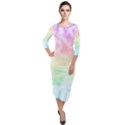 Pastel Rainbow Tie Dye Quarter Sleeve Midi Velour Bodycon Dress View1