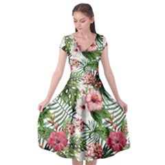 Tropical Flowers Cap Sleeve Wrap Front Dress by goljakoff