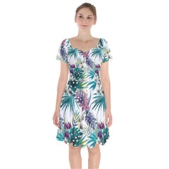 Tropical Flowers Pattern Short Sleeve Bardot Dress by goljakoff