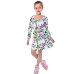 Flowers Kids  Long Sleeve Velvet Dress by goljakoff