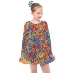 Mandala Pattern 5 Kids  Long Sleeve Dress by designsbymallika