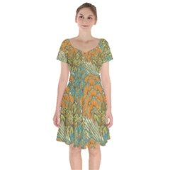 Orange Flowers Short Sleeve Bardot Dress by goljakoff