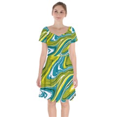 Vector Vivid Marble Pattern 13 Short Sleeve Bardot Dress by goljakoff