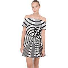 Nine Bar Monochrome Fade Squared Wheel Off Shoulder Chiffon Dress by WetdryvacsLair