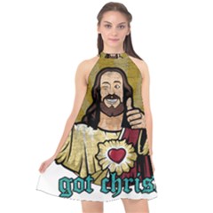 Buddy Christ Halter Neckline Chiffon Dress  by Valentinaart