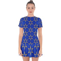 Star Pattern Blue Gold Drop Hem Mini Chiffon Dress by Dutashop