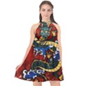 Dragon Halter Neckline Chiffon Dress  View1