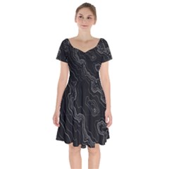 Black Topography Short Sleeve Bardot Dress by goljakoff