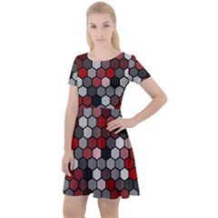 Hexagonal Blocks Pattern, Mixed Colors Cap Sleeve Velour Dress  by Casemiro