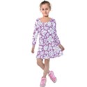 White Hawaiian flowers on purple Kids  Long Sleeve Velvet Dress View1