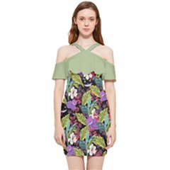 Cheshire Cat Leaf Shoulder Frill Bodycon Summer Dress by flowerland