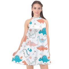 Funny Dinosaurs Kids Halter Neckline Chiffon Dress  by SychEva