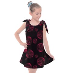 Red Sponge Prints On Black Background Kids  Tie Up Tunic Dress by SychEva