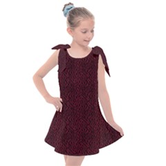 Red Curve Stripes On Black Background Kids  Tie Up Tunic Dress by SychEva