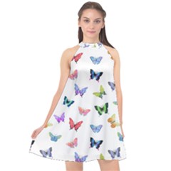 Cute Bright Butterflies Hover In The Air Halter Neckline Chiffon Dress  by SychEva