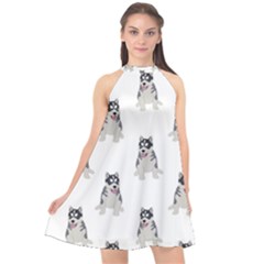 Cute Husky Puppies Halter Neckline Chiffon Dress  by SychEva