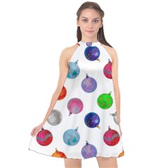 Christmas Balls Halter Neckline Chiffon Dress  by SychEva