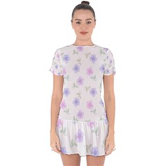 Flowers Pattern Drop Hem Mini Chiffon Dress by Littlebird