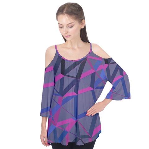 3d Lovely Geo Lines Flutter Sleeve Tee  by Uniqued