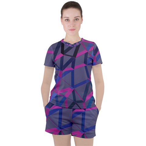 3d Lovely Geo Lines Women s Tee And Shorts Set by Uniqued