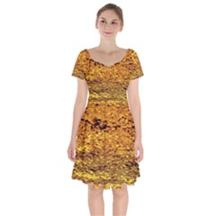 Gold Waves Flow Series 1 Short Sleeve Bardot Dress by DimitriosArt