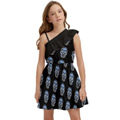 Skulls, Demonic Skull Pattern, Frida Kahlo Stylised Kids  One Shoulder Party Dress by Casemiro