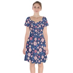 Flowers Pattern Short Sleeve Bardot Dress by Sparkle