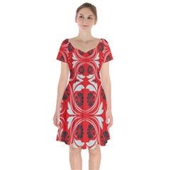 Folk Flowers Print Floral Pattern Ethnic Art Short Sleeve Bardot Dress by Eskimos