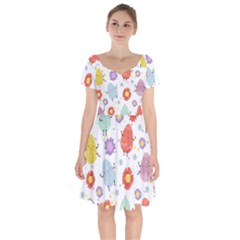 Easter Seamless Pattern With Cute Eggs Flowers Short Sleeve Bardot Dress by Jancukart