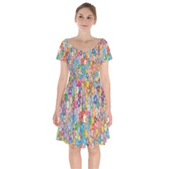 Floral Flowers Short Sleeve Bardot Dress by artworkshop