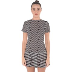 Vector-geometric-lines-pattern-simple-monochrome-texture-with-diagonal-stripes-lines-chevron-zigzag- Drop Hem Mini Chiffon Dress by nate14shop