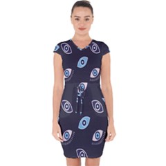 Eyes Evil Eye Blue Pattern Design Capsleeve Drawstring Dress  by artworkshop