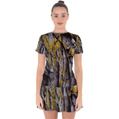 Rock Wall Crevices Geology Pattern Shapes Texture Drop Hem Mini Chiffon Dress by artworkshop