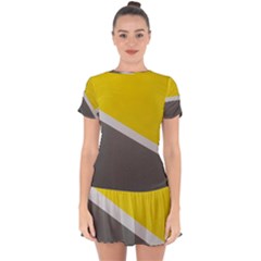 Pattern Yellow And Gray Drop Hem Mini Chiffon Dress by nateshop