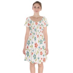  Background Colorful Floral Flowers Short Sleeve Bardot Dress by artworkshop