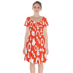 Orange Background Card Christmas  Short Sleeve Bardot Dress by artworkshop