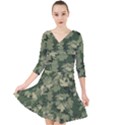 Green Leaves Camouflage Pattern Quarter Sleeve Front Wrap Dress View1