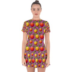 Illustration Fruit Pattern Seamless Drop Hem Mini Chiffon Dress by Ravend