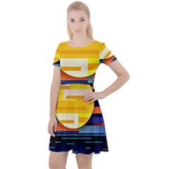 Background Abstract Horizon Cap Sleeve Velour Dress  by Wegoenart