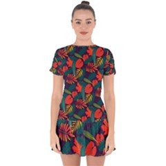 Leaves Pattern Wallpaper Seamless Drop Hem Mini Chiffon Dress by Wegoenart