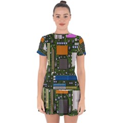 Illustration Motherboard Pc Computer Drop Hem Mini Chiffon Dress by danenraven