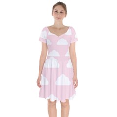 Clouds Pink Pattern   Short Sleeve Bardot Dress by ConteMonfrey