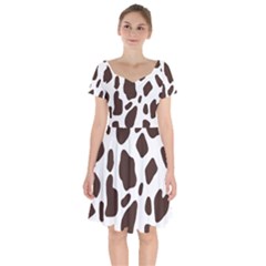 Cow Spots Brown White Short Sleeve Bardot Dress by ConteMonfrey