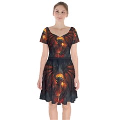 Red And Black Dragon Fire Short Sleeve Bardot Dress by danenraven