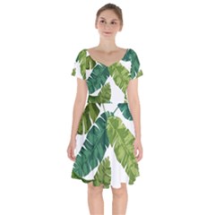 Banana Leaves Tropical Short Sleeve Bardot Dress by ConteMonfrey